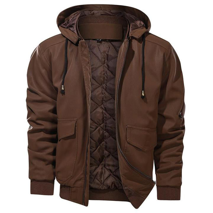 Heren leren jacket met capuchon