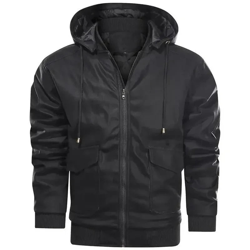 Heren leren jacket met capuchon