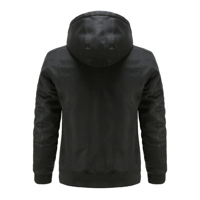 Heren leren jacket met capuchon