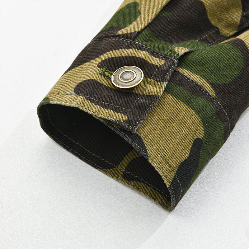 Finn | Heren canvas camouflage jas met reverskraag en retro look