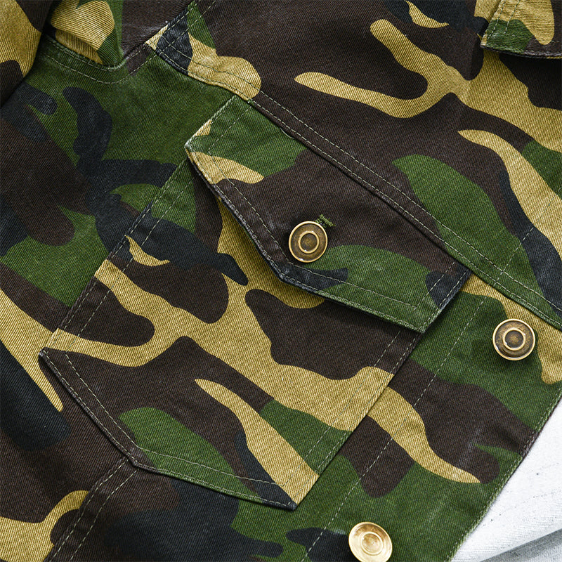 Finn | Heren canvas camouflage jas met reverskraag en retro look