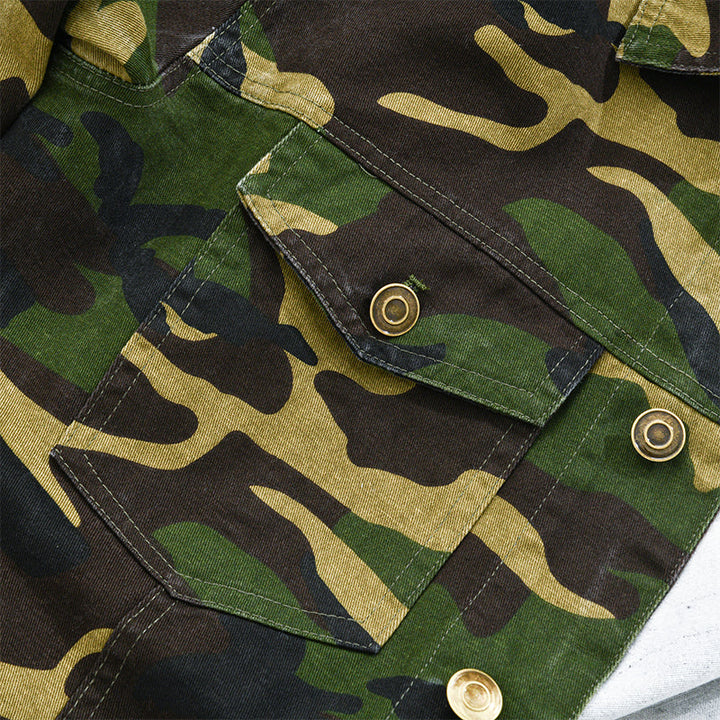 Finn | Heren canvas camouflage jas met reverskraag en retro look