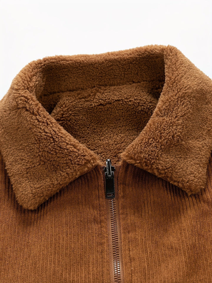 Gestreepte cord-fleecejas voor heren