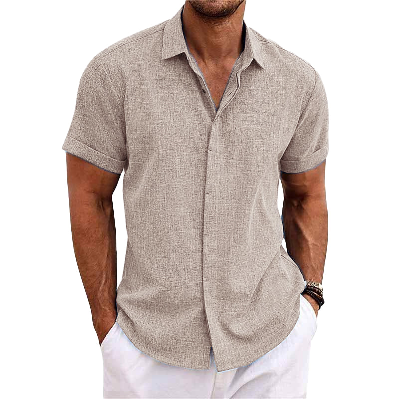 Michael | Men's Short Sleeve Cotton Linen Shirt with Lapel Collar for Casual Style 5