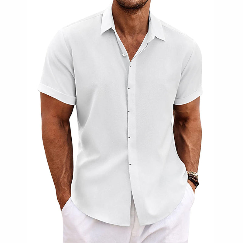 Variant image for Michael | Men's Short Sleeve Cotton Linen Shirt with Lapel Collar for Casual Style-19
