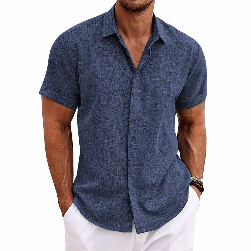 Michael | Men's Short Sleeve Cotton Linen Shirt with Lapel Collar for Casual Style 2
