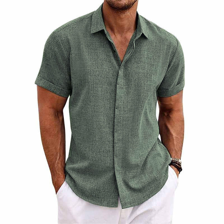 Variant image for Michael | Men's Short Sleeve Cotton Linen Shirt with Lapel Collar for Casual Style-37