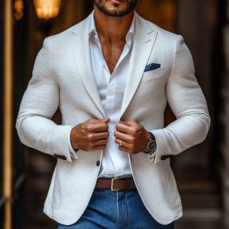 Casual Heren Blazer met Piekrevers en Twee Knopen in Effen Kleur, Regular Fit 0
