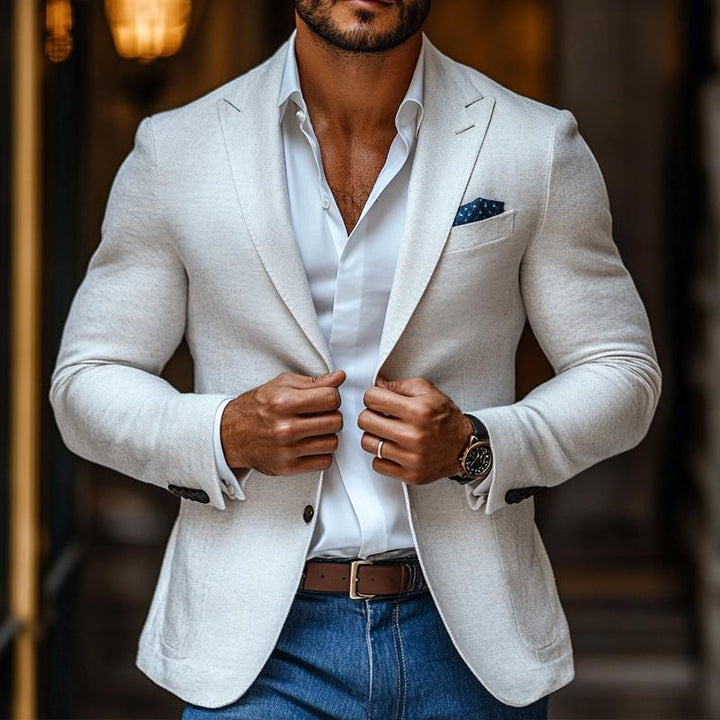 Casual Heren Blazer met Piekrevers en Twee Knopen in Effen Kleur, Regular Fit 0