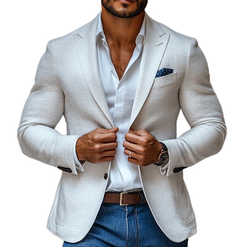 Casual Heren Blazer met Piekrevers en Twee Knopen in Effen Kleur, Regular Fit 1