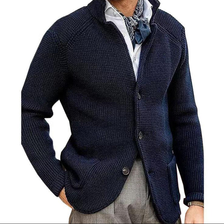 Casual Heren Blazer met Staande Kraag en Enkele Knopen – Comfortabele Gebreide Stijl met Paspockets