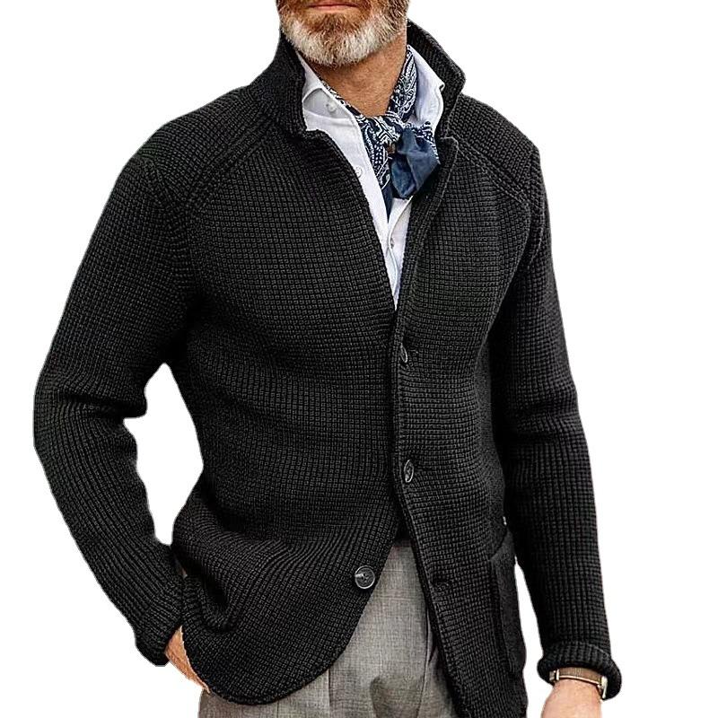 Casual Heren Blazer met Staande Kraag en Enkele Knopen – Comfortabele Gebreide Stijl met Paspockets