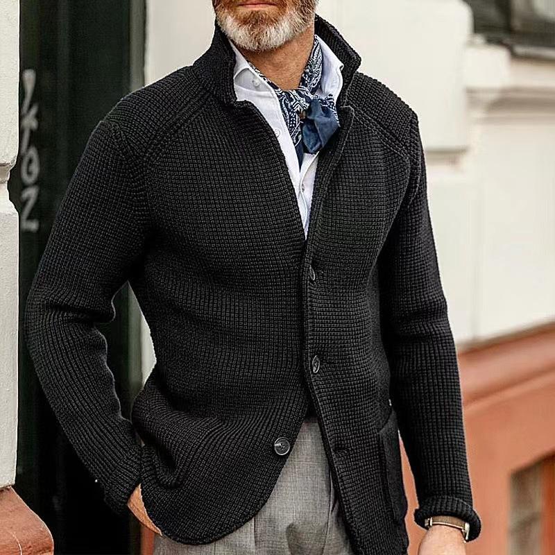 Casual Heren Blazer met Staande Kraag en Enkele Knopen – Comfortabele Gebreide Stijl met Paspockets
