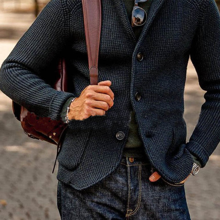 Casual Heren Blazer met Staande Kraag en Enkele Knopen – Comfortabele Gebreide Stijl met Paspockets