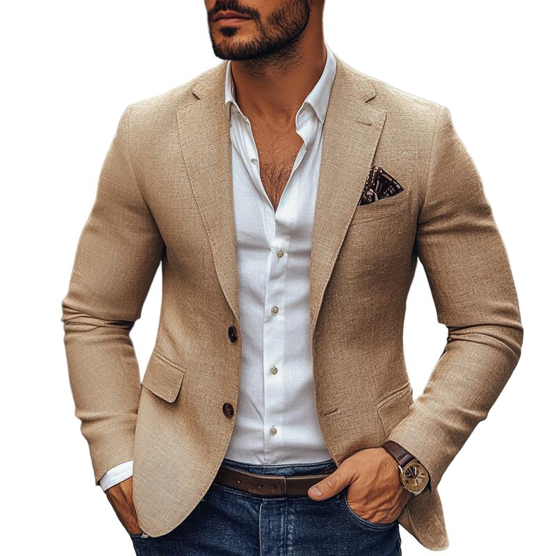Casual Heren Blazer van Katoen en Polyester met Notch Lapel en Lange Mouwen 1