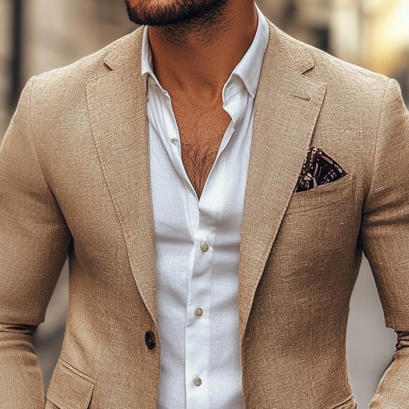 Casual Heren Blazer van Katoen en Polyester met Notch Lapel en Lange Mouwen 3