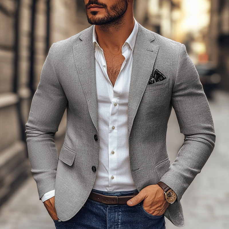 Casual Heren Blazer van Katoen en Polyester met Notch Lapel en Lange Mouwen 4