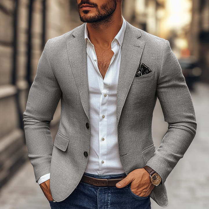 Casual Heren Blazer van Katoen en Polyester met Notch Lapel en Lange Mouwen 4