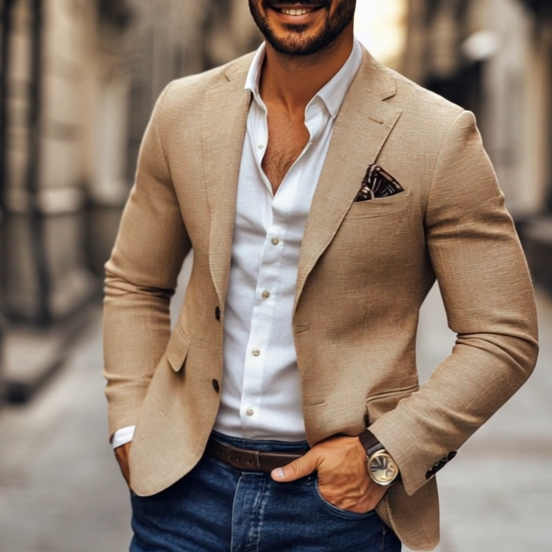 Casual Heren Blazer van Katoen en Polyester met Notch Lapel en Lange Mouwen 6