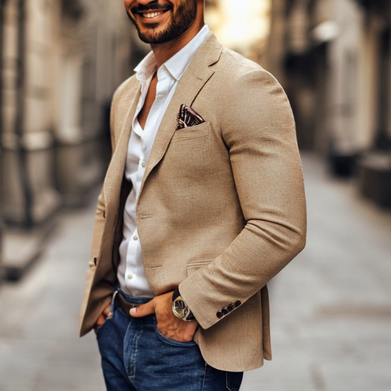 Casual Heren Blazer van Katoen en Polyester met Notch Lapel en Lange Mouwen 7
