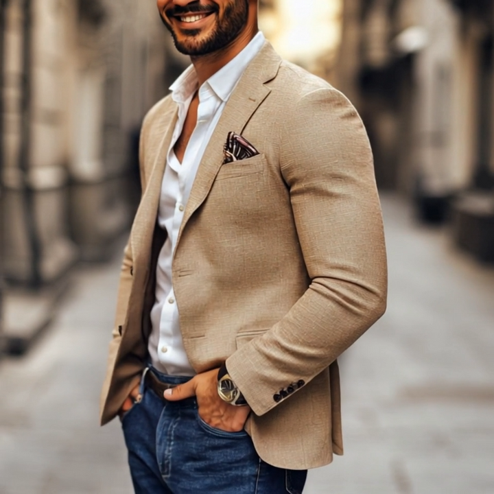Casual Heren Blazer van Katoen en Polyester met Notch Lapel en Lange Mouwen 7