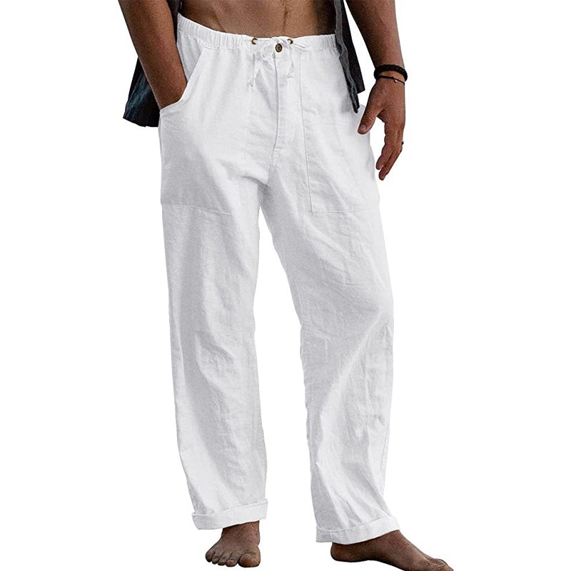 Casual Heren Broek van Katoen-Linnen met Elastische Taille en Relaxte Pasvorm 0