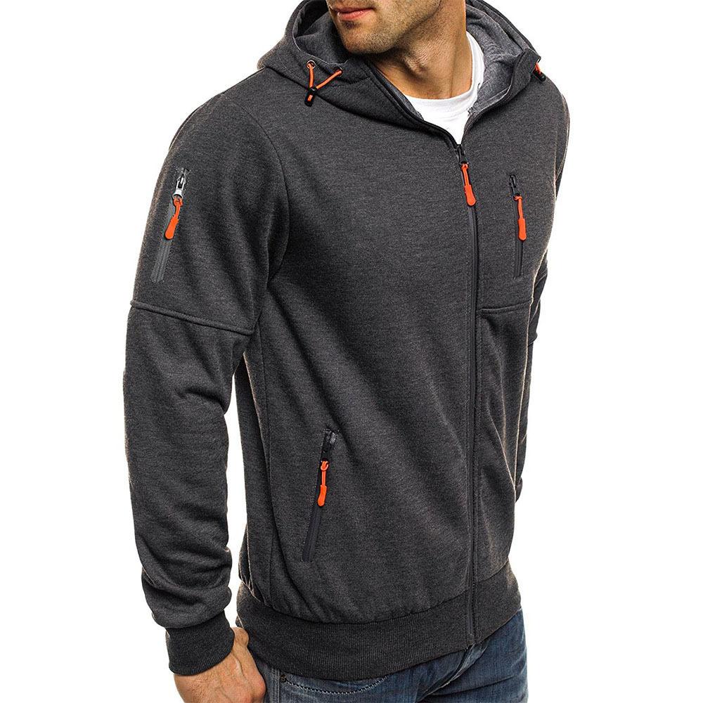 Casual Heren Hoodie met Rits – Slim Fit Katoenmengsel Jack met Capuchon en Zakken, Beschikbaar in Zwart, Marineblauw, Grijs en Olijfgroen 1