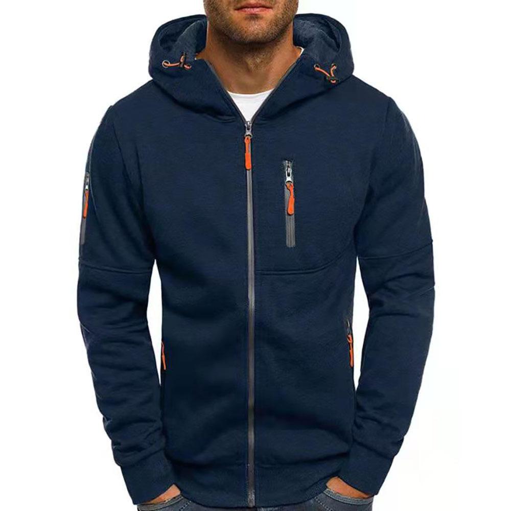 Casual Heren Hoodie met Rits – Slim Fit Katoenmengsel Jack met Capuchon en Zakken, Beschikbaar in Zwart, Marineblauw, Grijs en Olijfgroen 2