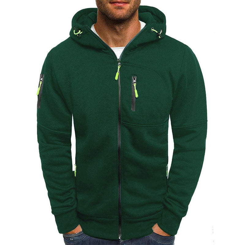 Casual Heren Hoodie met Rits – Slim Fit Katoenmengsel Jack met Capuchon en Zakken, Beschikbaar in Zwart, Marineblauw, Grijs en Olijfgroen 8