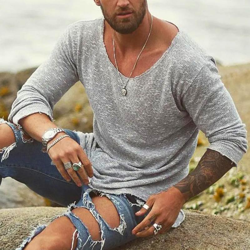 Casual Heren Longsleeve T-Shirt van Ademend Katoenmix – Comfortabele Losse Pasvorm met Ronde Hals
