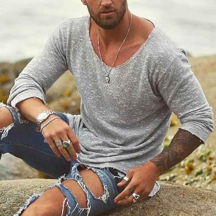 Casual Heren Longsleeve T-Shirt van Ademend Katoenmix – Comfortabele Losse Pasvorm met Ronde Hals