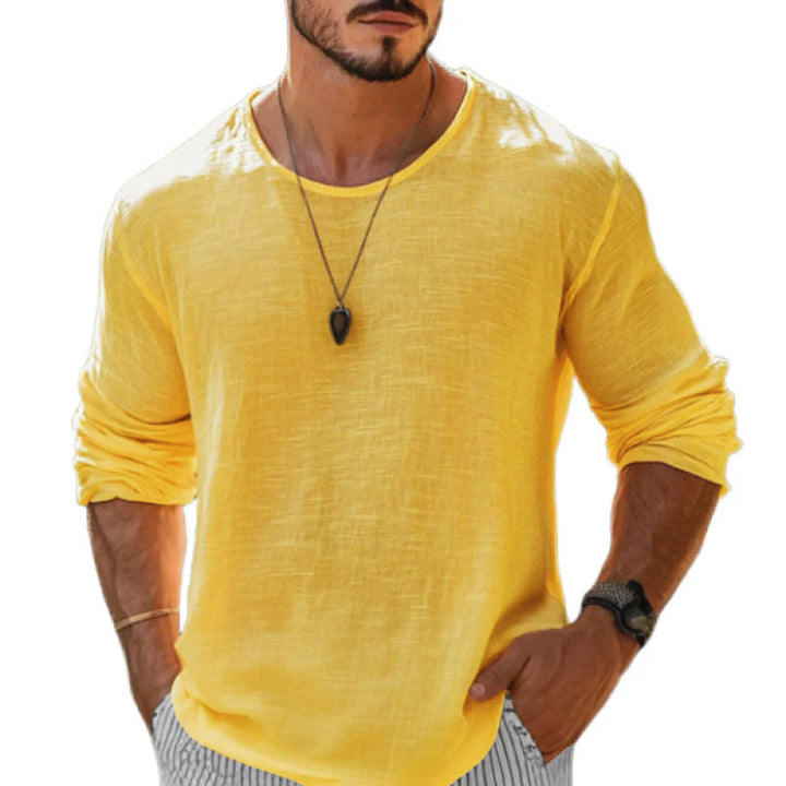 Casual Heren T-Shirt van Katoen-Linnenmix met Ronde Hals en Lange Mouwen – Losse Pasvorm voor Comfort en Stijl 0