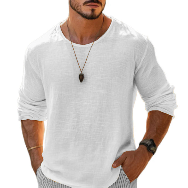 Casual Heren T-Shirt van Katoen-Linnenmix met Ronde Hals en Lange Mouwen – Losse Pasvorm voor Comfort en Stijl 3