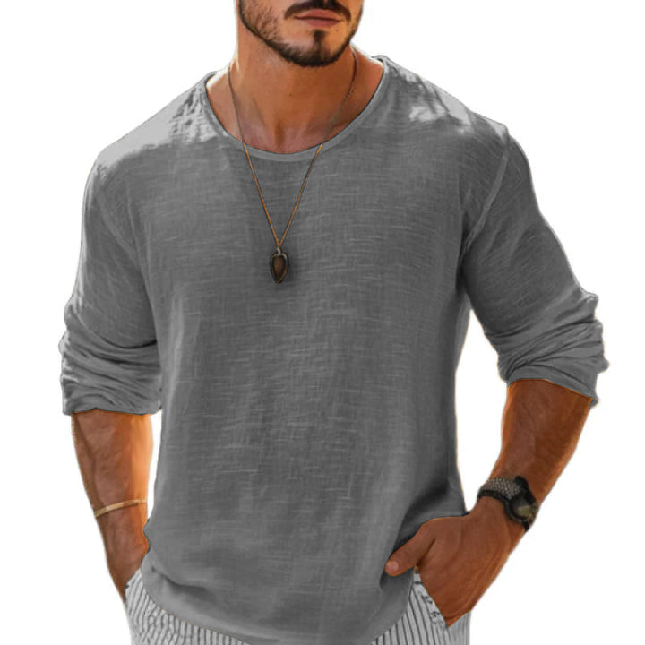Casual Heren T-Shirt van Katoen-Linnenmix met Ronde Hals en Lange Mouwen – Losse Pasvorm voor Comfort en Stijl 4