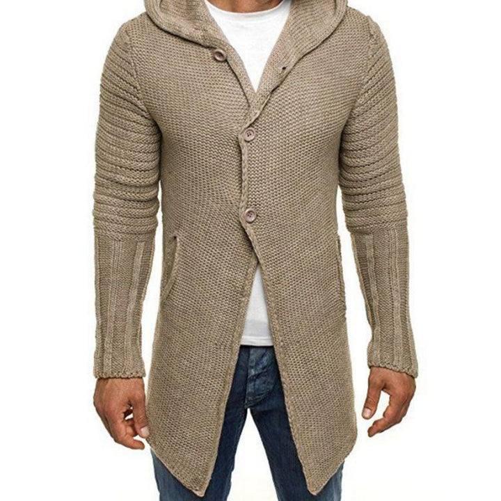 Casual Hooded Cardigan Heren met Lange Mouwen en Enkele Knoop – Mid-Lengte Gebreid in Diverse Maten