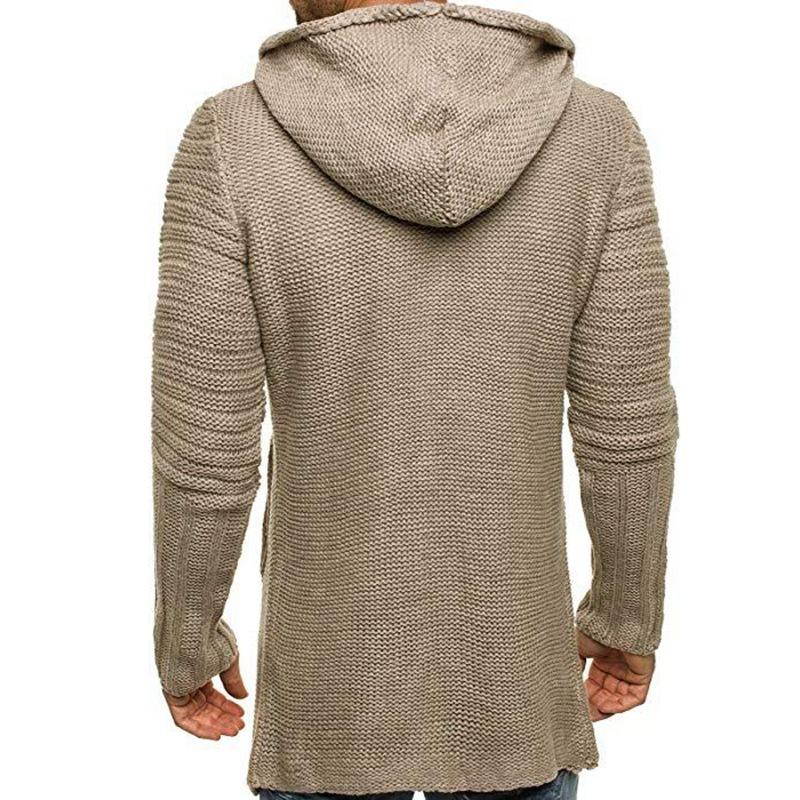 Casual Hooded Cardigan Heren met Lange Mouwen en Enkele Knoop – Mid-Lengte Gebreid in Diverse Maten