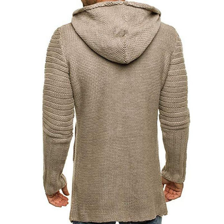 Casual Hooded Cardigan Heren met Lange Mouwen en Enkele Knoop – Mid-Lengte Gebreid in Diverse Maten