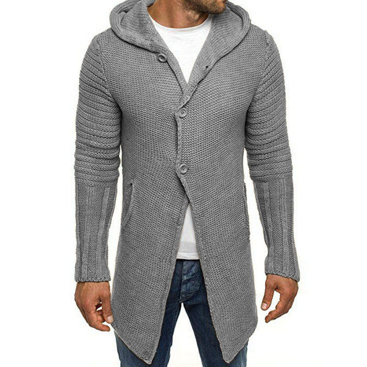 Casual Hooded Cardigan Heren met Lange Mouwen en Enkele Knoop – Mid-Lengte Gebreid in Diverse Maten