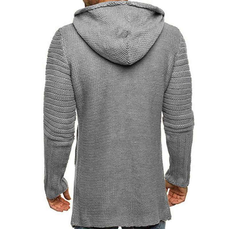 Casual Hooded Cardigan Heren met Lange Mouwen en Enkele Knoop – Mid-Lengte Gebreid in Diverse Maten