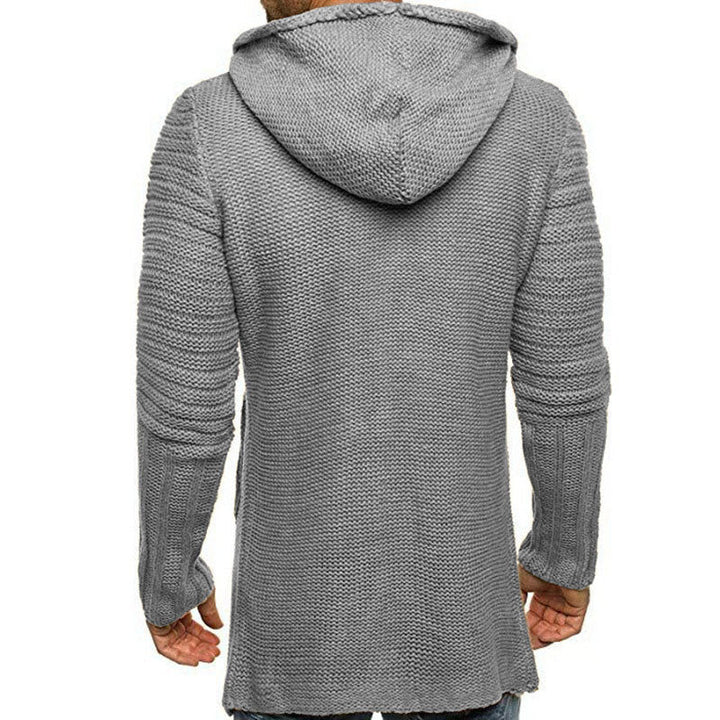 Casual Hooded Cardigan Heren met Lange Mouwen en Enkele Knoop – Mid-Lengte Gebreid in Diverse Maten
