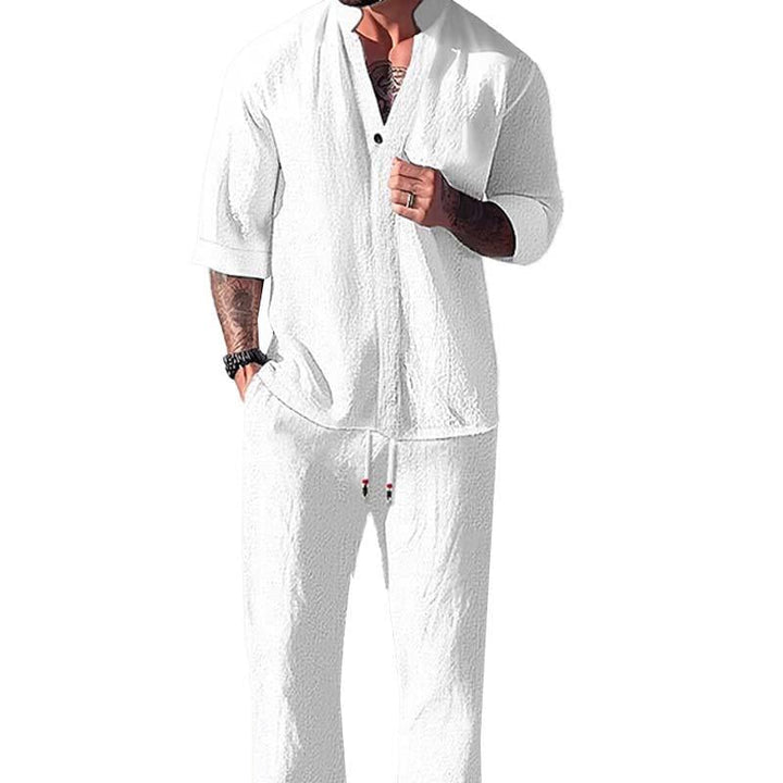 Casual Loose Fit Heren Set met Halve Mouwen en Broek – Ademend Materiaal, Comfortabele Outfit voor Diverse Gelegenheden