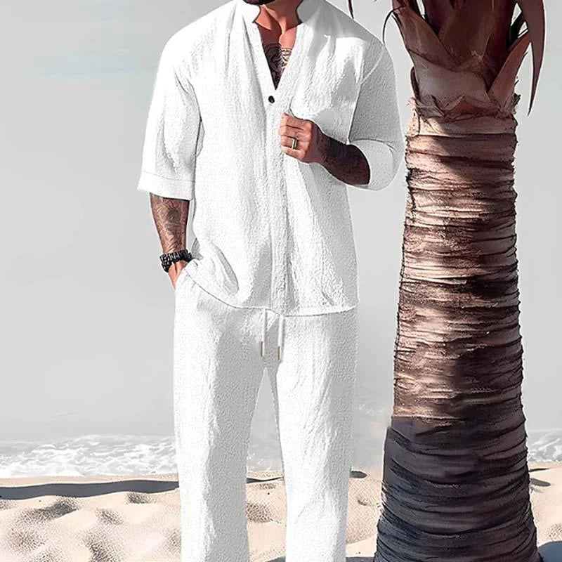 Casual Loose Fit Heren Set met Halve Mouwen en Broek – Ademend Materiaal, Comfortabele Outfit voor Diverse Gelegenheden