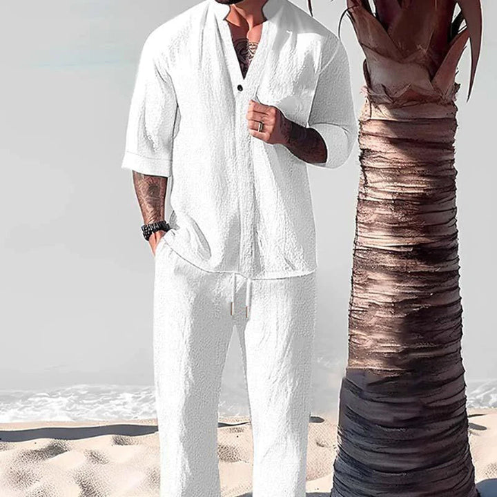 Casual Loose Fit Heren Set met Halve Mouwen en Broek – Ademend Materiaal, Comfortabele Outfit voor Diverse Gelegenheden