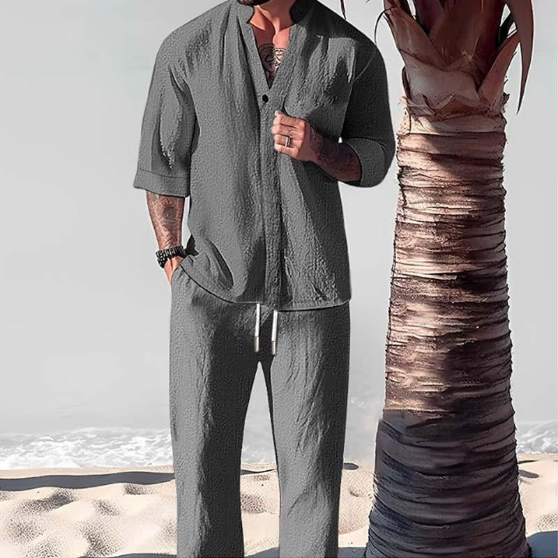Casual Loose Fit Heren Set met Halve Mouwen en Broek – Ademend Materiaal, Comfortabele Outfit voor Diverse Gelegenheden