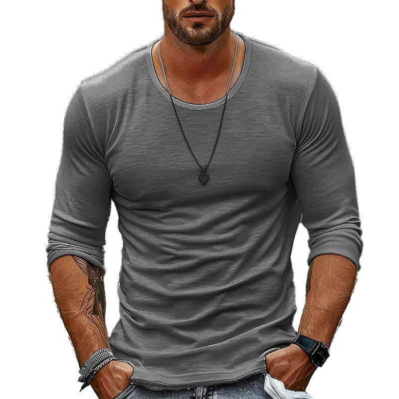 Casual Witte T-shirt Heren van Ademend Katoen met Lange Mouwen en Ronde Hals 0