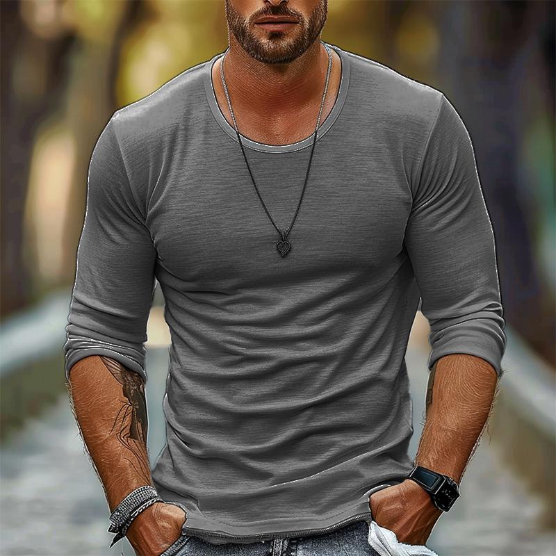 Casual Witte T-shirt Heren van Ademend Katoen met Lange Mouwen en Ronde Hals 1