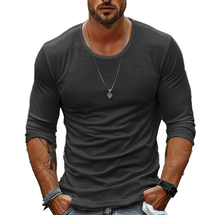 Casual Witte T-shirt Heren van Ademend Katoen met Lange Mouwen en Ronde Hals 3
