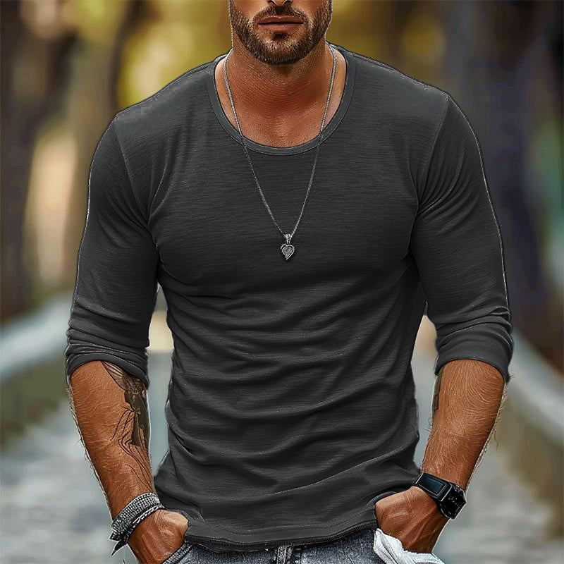 Casual Witte T-shirt Heren van Ademend Katoen met Lange Mouwen en Ronde Hals 4