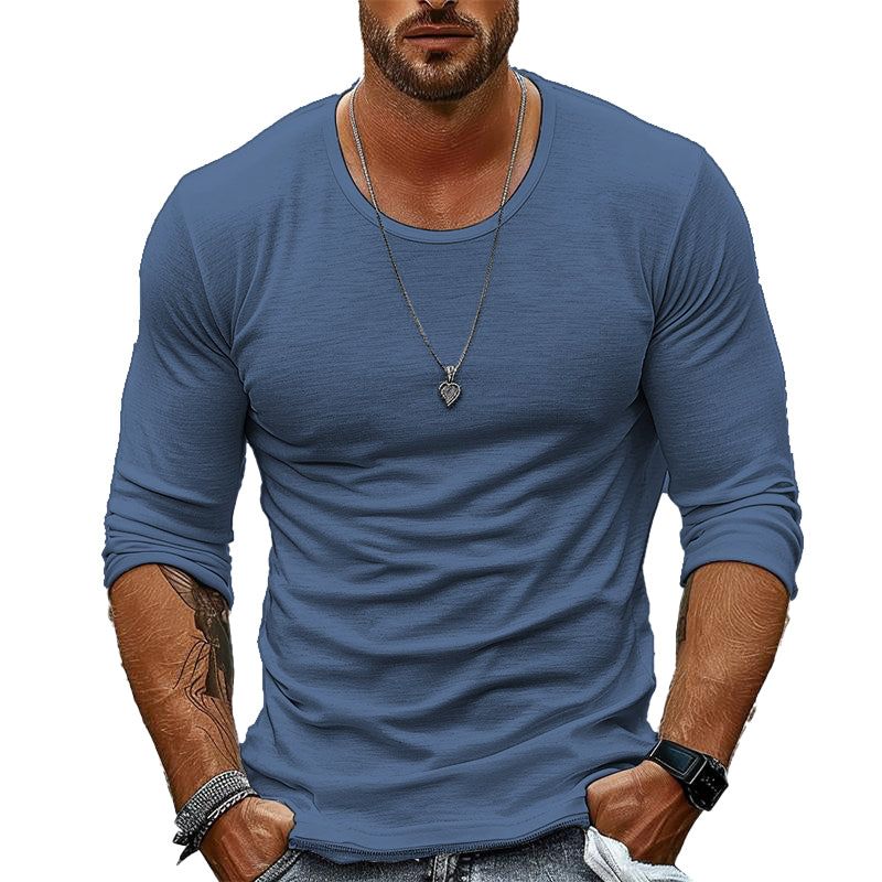 Casual Witte T-shirt Heren van Ademend Katoen met Lange Mouwen en Ronde Hals 5