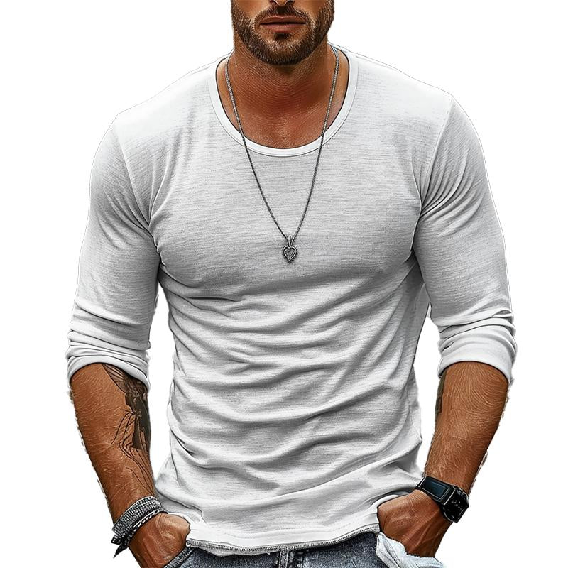 Casual Witte T-shirt Heren van Ademend Katoen met Lange Mouwen en Ronde Hals 6